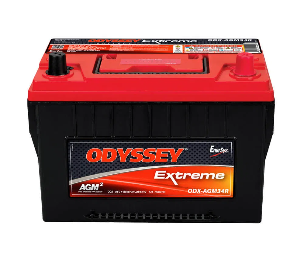 ODX-AGM34R – ODYSSEY Battery, 34 Group Size 12 Volt 850 Cold Cranking Amps/ 1500 Pulse Hot Cranking Amps Standard Pos...